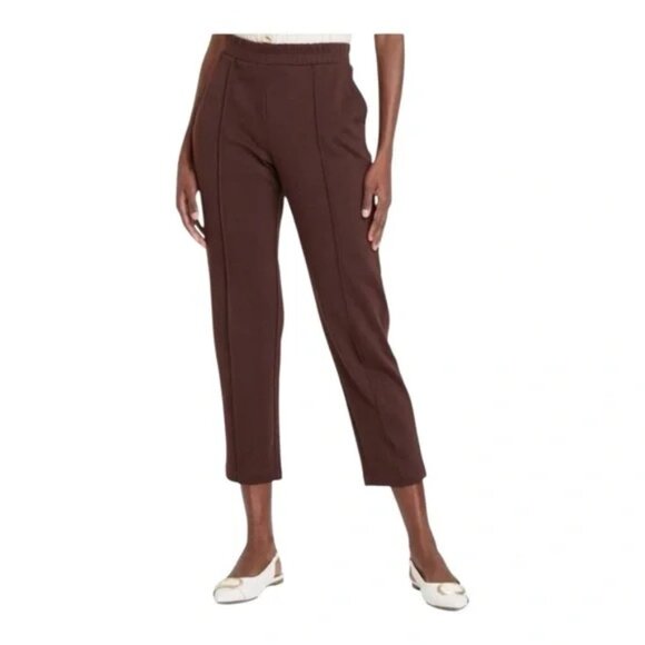 a new day Women's Dark Brown Crop pants with elastic waist  Size L - Picture 3 of 10